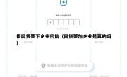 借网贷要下企业密信（网贷要加企业是真的吗）